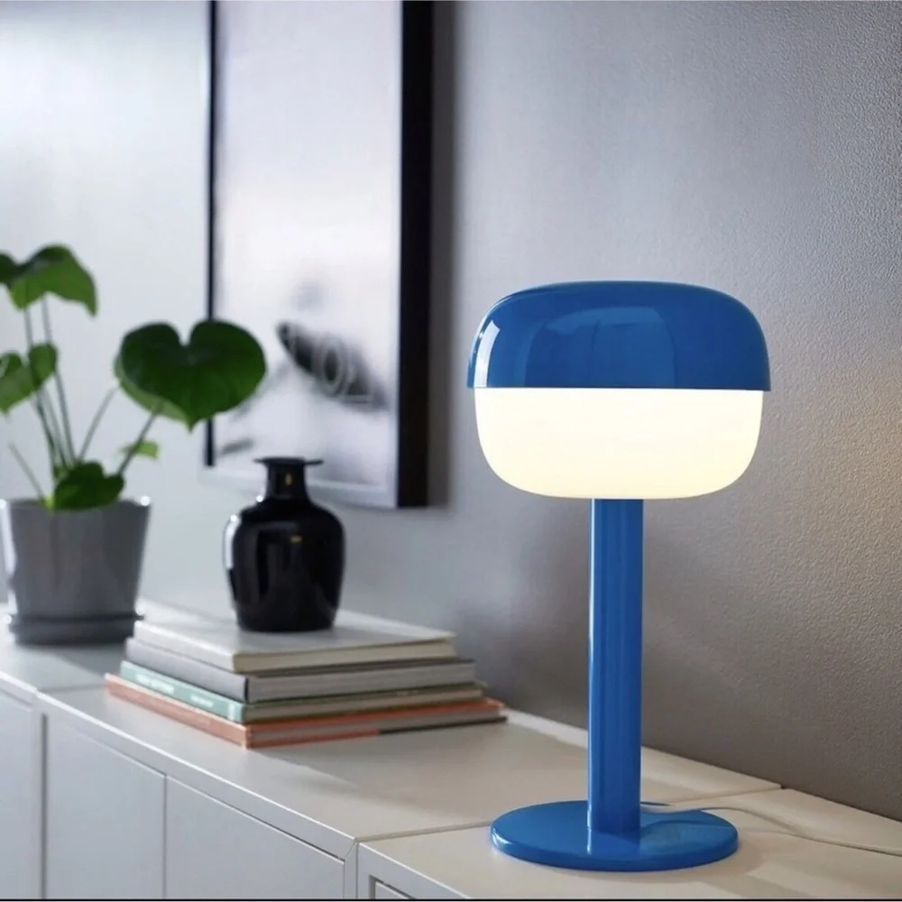 IKEA Blasverk Table Lamp in Bright Blue and White